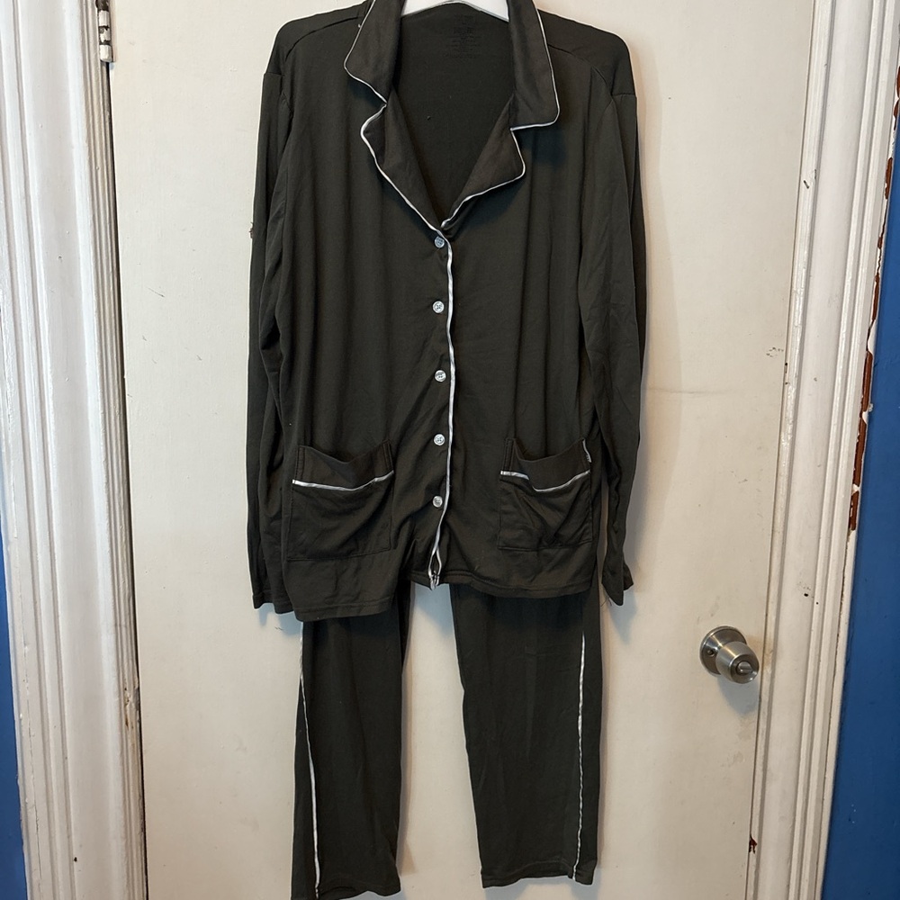 Dark Gray Pajama Set with White Trim